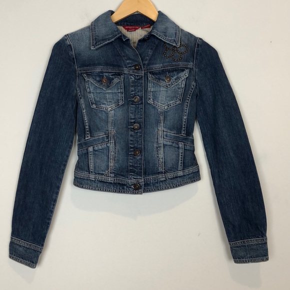 Guess Jackets & Blazers - Guess Jeans Embroidered & Stud Embellished Distressed Denim Jacket Size XS